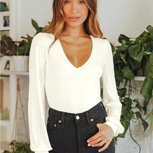 Kaylene Ivory V-Neck Balloon Sleeve Bodysuit NWOT